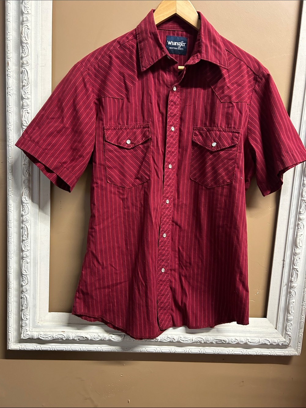 Wrangler Red Pinstripe Short Sleeve Western Shirt
